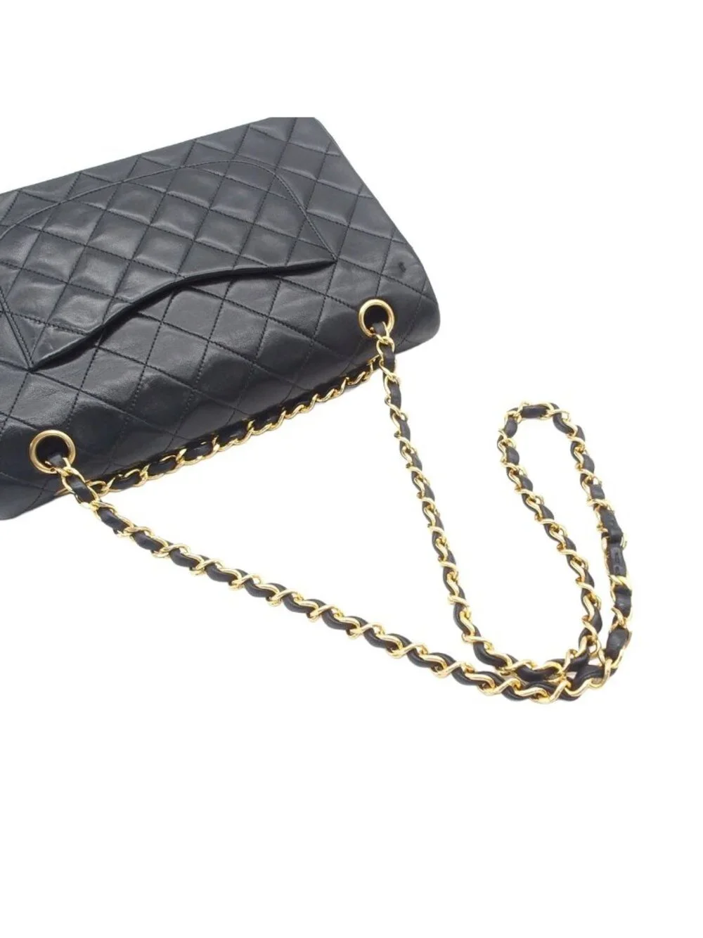 Chanel Shoulder Bag Quilted Double Flap Chain 25 Black Gold Lambskin